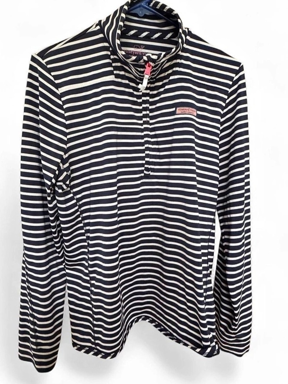 Vineyard Vines Sankaty Shep Shirt Quarter Zip Navy Stripe L